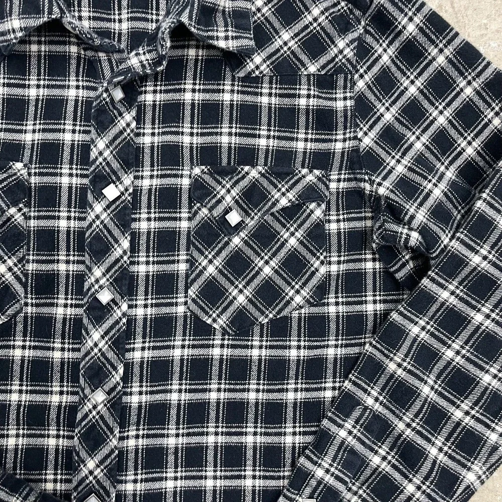 Ralph Lauren Sport Shirt Youth 14 Blue Plaid Flannel Diamond Pearl Snap Western